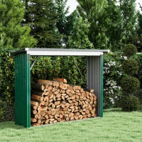 Outsunny Lagerhaus für Brennholz aus verzinktem Stahl mit erhöhter Basis und geneigtem Dach 213x66,5x150 cm Grün(m-5)