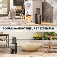 Outsunny Ensemble serviteur de cheminée 5 pièces métal avec balai, pelle, tisonnier, paire de pinces et support 28x13x59,5cm noir(m-6)