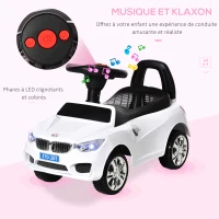 HOMCOM Porteur enfants voiture, véhicule à pousser avec coffre à jouets, klaxon, phares et musique, 63,5 x 28 x 36 cm, blanc(m-4)