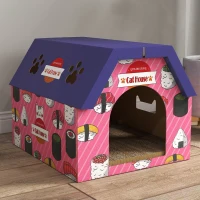 PawHut Cat Scratching Board, 2-in-1 Cardboard Cat House and Hideaway for Indoor Cats, Pink(m-9)