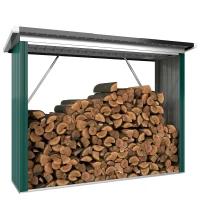 Outsunny Casetta per Legna in Acciaio Zincato con Base Sollevata e Tetto Inclinato 213x66,5x150 cm Verde(m-7)