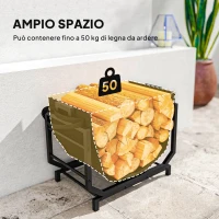 Outsunny Porta Legna in Metallo con Borsa da Trasporto Rimovibile in Tessuto Oxford, 53x33x43 cm, Nero(m-4)