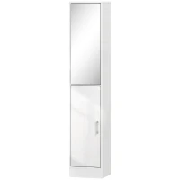 kleankin Tall Bathroom Cabinet with Mirror and Adjustable Shelf - High Gloss White(m-11)