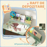 AIYAPLAY Set Masă și Scaun pentru Copii cu Raft pentru Depozitare din MDF și Lemn de Pin, 60x48x53.5 cm, Verde(m-5)