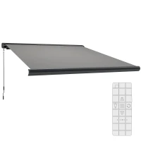 Outsunny 3.5 x 3 m Electric Awning with Remote Controller, Aluminium Frame DIY Retractable Awning, UV50+ Sun Shade Canopy for Garden Patio Deck Door Window, Light Grey(m-10)