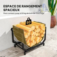 Outsunny Range-bûches porte buche avec sac de transport et poignées pour intérieure, en métal robuste, 53 x 33 x 43 cm, noir(m-4)