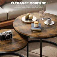 HOMCOM Lot de 2 tables basses gigognes empilable design industriel plateau imitation ciment pieds en métal brun rustique(m-4)