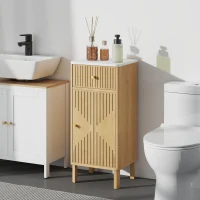 HOMCOM Mueble de baño, mueble de almacenamiento con encimera efecto mármol y puerta acanalada, cajón 36 x 30 x 80 cm, roble(m-4)