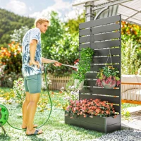 Outsunny Raised Bed for Garden, Planter with Trellis for Climbing Plants, Vines, Planter Box with Drainage Gap, Black(m-8)