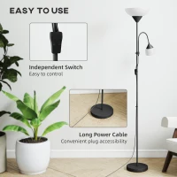 HOMCOM LED Floor Lamp for Living Room, 180cm Tall Standing Lamp, Mother and Child Uplighter with Adjustable Gooseneck, Black(m-6)