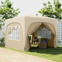 Outsunny 3 x 3 m Pavillon, Pop-up Gartenzelt mit Seitenwänden und Tragetasche, UPF50+, höhenverstellbar, Sand(m-2)