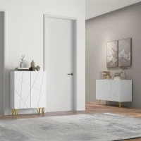 HOMCOM Aparador para Sala Aparador de Entrada com 3 Portas e Prateleiras Ajustáveis para Cozinha Sala 120x40x75 cm Branco Brilhante(m-9)