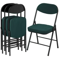 HOMCOM Lot de 4 chaises pliantes chaises de salle à manger portables avec assises et dossiers rembourrés en velours côtelé bleu(m-10)