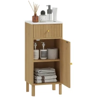 HOMCOM Mobiletto per bagno, con piano effetto marmo e cassetto 36 x 30 x 80 cm, Rovere(m-7)