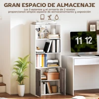 HOMCOM Estantería para Libros Estrecha Librería con Puertas Estantes Abiertos y Armario 60x30x149,5 cm Blanco y Marrón(m-4)