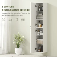 HOMCOM Wandmontierter Badezimmerschrank, lackierte Oberfläche, 6 Regale, MDF, Weiß(m-6)