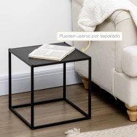 HOMCOM Juego de 2 Mesas Nido Mesas de Centro para Salón Cuadradas Material de Acero Grande 40 cm Pequeña 35 cm Negro(m-5)