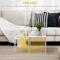 HOMCOM Juego de 2 Mesas Nido Mesas de Centro para Salón Cuadradas Material de Acero Grande 40 cm Pequeña 35 cm Blanco(m-4)
