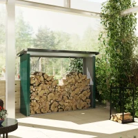 Outsunny Casetta per Legna in Acciaio Zincato con Base Sollevata e Tetto Inclinato 213x66,5x150 cm Verde(m-2)