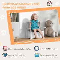 AIYAPLAY Banco Almacenaje para Niños con Respaldo Tapa Amortiguadora Carga 30 kg para Salas de Juego 68,5x34x58 cm Gris y Blanco(m-8)