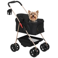 PawHut Carrito para Perros Plegable 3 en 1 con Cesta de Almacenaje Ventana de Malla y Sistema de Seguridad 76x50x102 cm Negro(m-10)