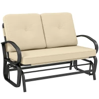 Outsunny Banc à Bascule de Jardin 2 Places Style Colonial Acier époxy Noir Coussins Beige(m-11)