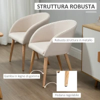 HOMCOM Set di 2 Sedie da Pranzo Stile Scandinavo Imbottite in Tessuto, 55x56x74 cm, Beige(m-5)