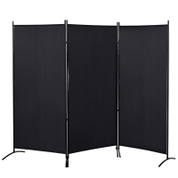 HOMCOM Biombo Separador de Ambientes de 3 Paneles 253x50x182 cm Divisor de Habitación Plegable con 6 Pies de Metal Negro