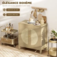 HOMCOM Buffet cuisine, meuble de rangement avec 2 portes effet rotin et étagère réglable, 75 x 38 x 77 cm, bois naturel(m-4)