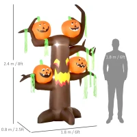 HOMCOM 2.4m Halloween Inflatable Ghost Tree with 4 Pumpkins 2 Build-in LEDs, Blow Up Inflatables for Halloween Party Yard Lawn Outdoor Indoor Decoration(m-3)