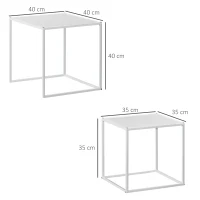 HOMCOM Juego de 2 Mesas Nido Mesas de Centro para Salón Cuadradas Material de Acero Grande 40 cm Pequeña 35 cm Blanco(m-3)