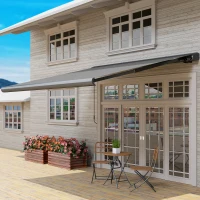 Outsunny 3.5 x 3 m Electric Awning with Remote Controller, Aluminium Frame DIY Retractable Awning, UV50+ Sun Shade Canopy for Garden Patio Deck Door Window, Light Grey(m-9)