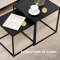 HOMCOM Juego de 2 Mesas Nido Mesas de Centro para Salón Cuadradas Material de Acero Grande 40 cm Pequeña 35 cm Negro(m-6)