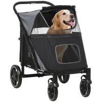 PawHut Cochecito Plegable para Perros Carrito de Mascotas con Ventanas de Malla Correas de Seguridad 112x65x100 cm Gris y Negro(m-10)
