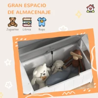 AIYAPLAY Banco Almacenaje para Niños con Respaldo Tapa Amortiguadora Carga 30 kg para Salas de Juego 68,5x34x58 cm Gris y Blanco(m-7)