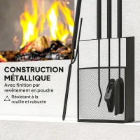 Outsunny Ensemble serviteur de cheminée 5 pièces métal avec balai, pelle, tisonnier, paire de pinces et support 28x13x59,5cm noir(m-5)