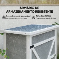 Outsunny Armário de Jardim de Madeira 75x56x115cm para Ferramentas com 3 Prateleiras Interiores Porta com Trava e Teto Asfáltico Cinza(m-5)