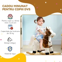 HOMCOM Cal Balansoar cu Sunet Muzical, Cal de Calarit cu Sa Cadou pentru Fetite si Baieti de 3-6 ani, Maro.(m-5)