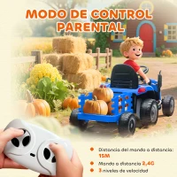 AIYAPLAY Tractor Eléctrico para Niños con Remolque Desmontable Batería 12V Velocidad 3-5 km/h, Control Remoto 2,4G Azul(m-6)