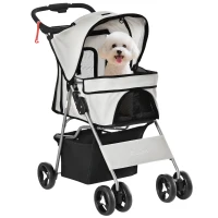 PawHut Carrito para Perros con Toldo Ajustable Cesta de Almacenaje y Ruedas con Freno Tela Oxford 75x46x94 cm Gris(m-10)