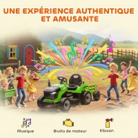 AIYAPLAY Tracteur électrique enfants avec remorque amovible, voiture électrique enfants, télécommande 2,4G, 139x58x55cm, vert(m-8)
