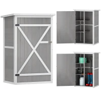Outsunny Armário de Jardim de Madeira 75x56x115cm para Ferramentas com 3 Prateleiras Interiores Porta com Trava e Teto Asfáltico Cinza(m-10)