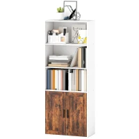 HOMCOM 5-Tier Bookcase with Adjustable Shelf - Rustic Brown(m-11)