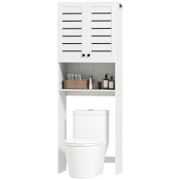 HOMCOM Mueble Sobre WC con Armario de 2 Puertas y Estante Abierto, en Madera Blanca, 67x31.5x190 cm(m-7)