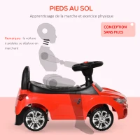 HOMCOM Porteur enfants voiture, véhicule à pousser avec coffre à jouets, klaxon, phares et musique, 63,5 x 28 x 36 cm, rouge(m-6)