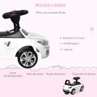 HOMCOM Porteur enfants voiture, véhicule à pousser avec coffre à jouets, klaxon, phares et musique, 63,5 x 28 x 36 cm, blanc(m-5)