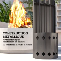 Outsunny Ensemble serviteur de cheminée 4 pièces, accessoire outils cheminee avec balai pelle tisonnier et support, en métal noir(m-5)