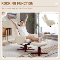HOMCOM Rocking Recliner Chair with Footstool, PU Leather Recliner Armchair with Wood Base, Upholstered Reclining Chair for Living Room Bedroom, Cream(m-5)