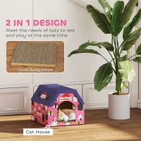 PawHut Cat Scratching Board, 2-in-1 Cardboard Cat House and Hideaway for Indoor Cats, Pink(m-4)