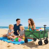 Outsunny Carrinho de Transporte Dobrável com Guiador Ajustável Roda Universal e Travão 83x50x69-99 cm Verde(m-11)